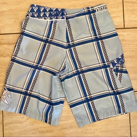 DaHui Boardshorts 30 Logo Embroidered Blue Plaid Print Men’s Surf Swim Trunks - Picture 4 of 9